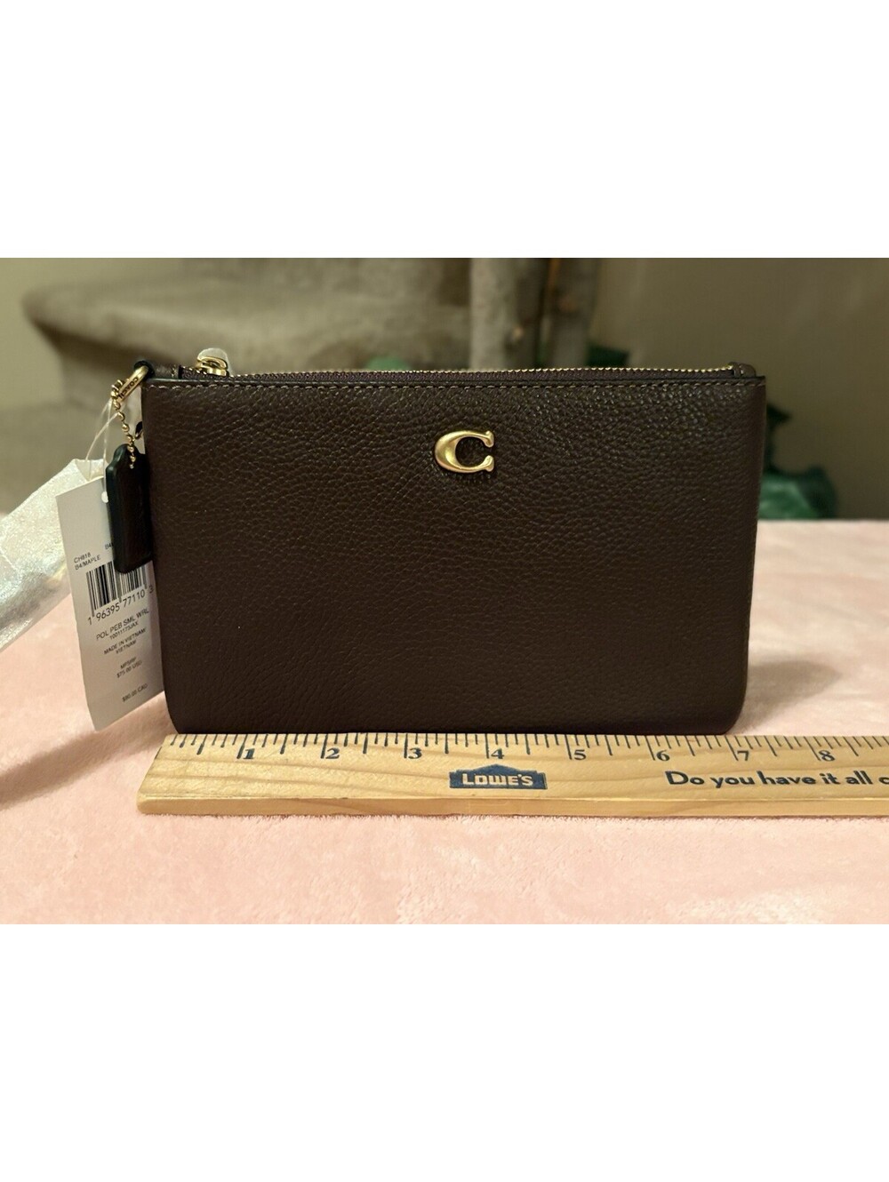 Coach Essential Small Pebbled leather Wristlet Clutch Brass/Maple NWT - Picture 7 of 9
